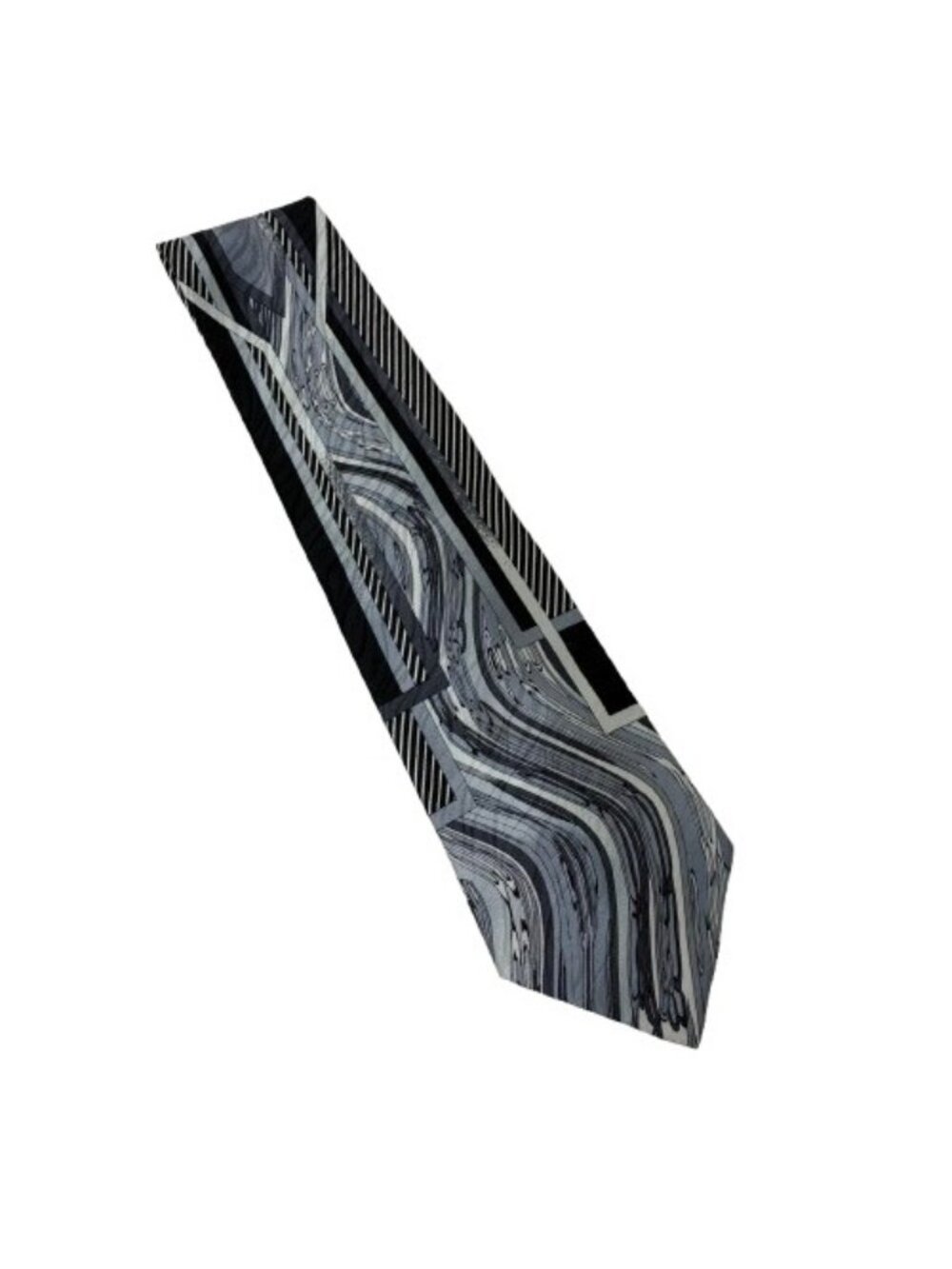 VTG 90s Vitaliano Pancaldi Black Silver Abstract Swirl Silk Tie Made in Italy